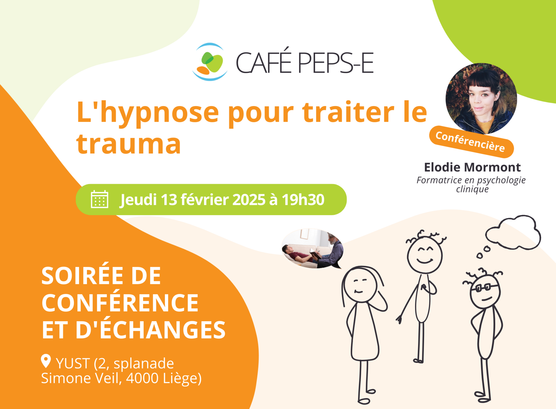 Café PEPS-E - Soirée de conférence et d'échanges : L'hypnose pour traiter le trauma à Liège le 13 février 2025.